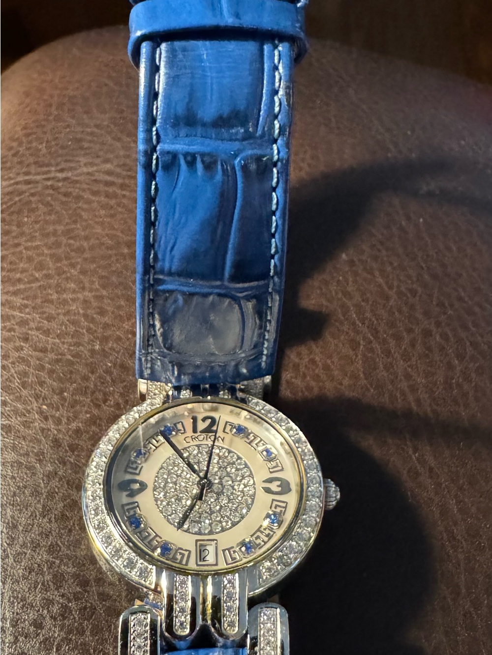 Croton Blue Leather Strap Crystal Dial Women's Watch